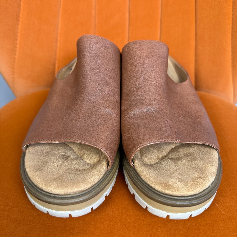 Salvia Brown Leather Slide Mules with Contrasting White Lug Sole - Picture 2 of 6